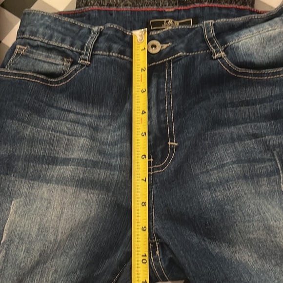 Lucky & Blessed Size 10 Boutique Jeans Blue Serape Fabric details, distressed - Picture 13 of 14
